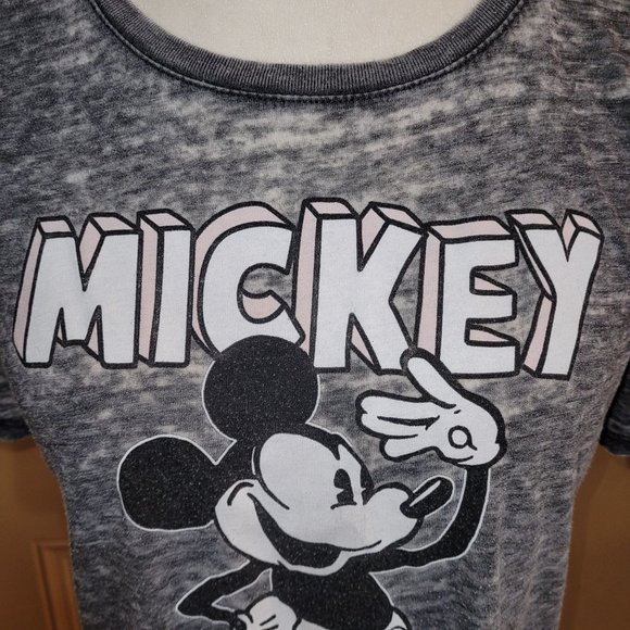 DIsney Women's Size Medium Distressed Mickey Mouse Graphic Print T-Shirt Grey - Picture 2 of 7